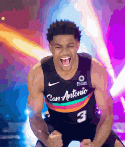 A Man Wearing A San Antonio Jersey With The Number 3 GIF
