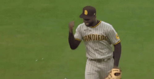 A Man Wearing A San Diego Jersey Is Running On The Field GIF