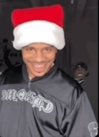 Man Wearing Santa Hat And Chicago Jacket GIF