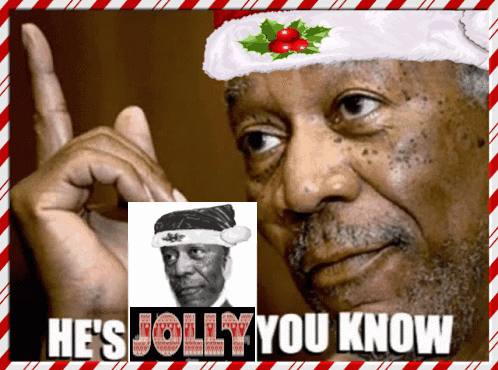 A Man Wearing A Santa Hat Has The Words He 'S Jolly You Know On The Bottom GIF