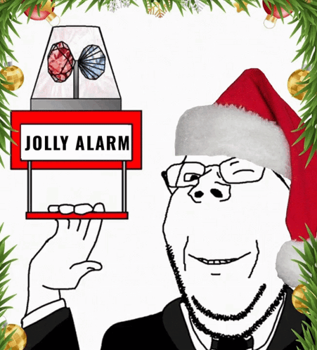 A Man Wearing A Santa Hat Holds A Jolly Alarm GIF