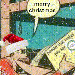 A Man Wearing A Santa Hat Says Merry Christmas In A Speech Bubble GIF