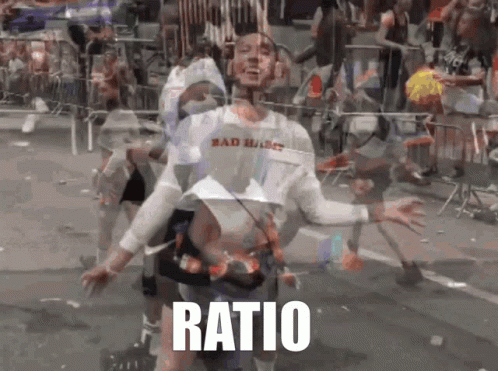 A Man Wearing A Shirt That Says Bad Habits Is Dancing In Front Of A Crowd And The Word Ratio Is Visible GIF