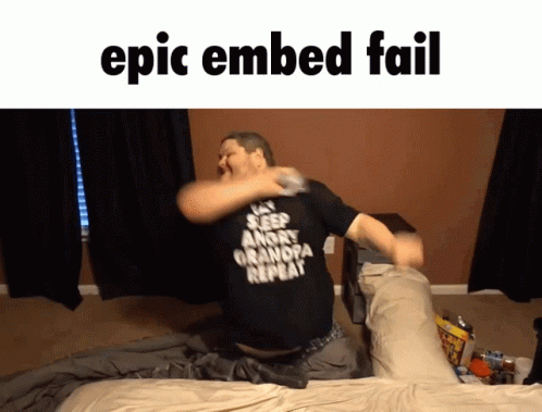 A Man Wearing A Shirt That Says " Epic Embed Fail " Is Laying On A Bed GIF