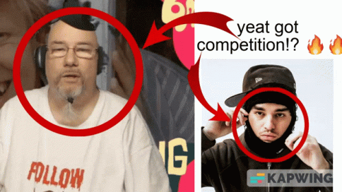 A Man Wearing A Shirt That Says Follow Next To A Picture Of A Man Wearing A Hat GIF