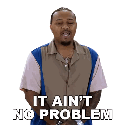 a man wearing a shirt that says it ain 't no problem on it