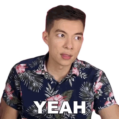 a man wearing a shirt that says yeah on it