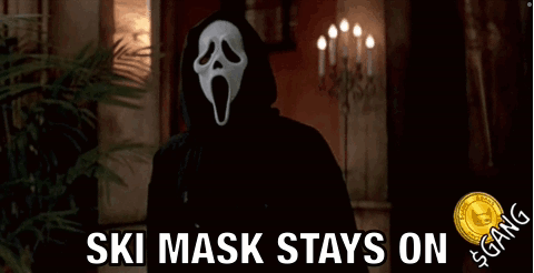 A Man Wearing A Ski Mask And Sunglasses Says Ski Mask Stays On $ Gang GIF