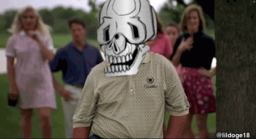 A Man Wearing A Skull Mask And A Cadillac Shirt GIF