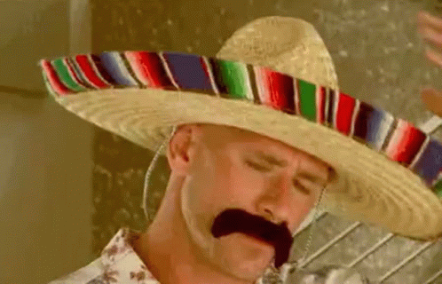 A Man Wearing A Sombrero And A Mustache Is Holding A Glass Of Water . GIF