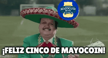 A Man Wearing A Sombrero And Holding A Guitar Says Feliz Cinco De Mayo Coin GIF