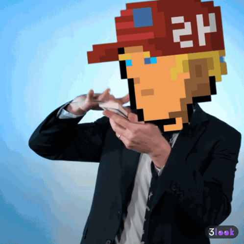 A Man Wearing A Suit And A Hat With The Number 24 On It Looks At His Phone GIF