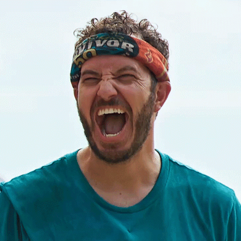 A Man Wearing A Survivor Headband Is Screaming GIF