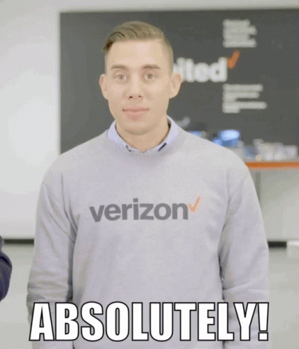 A Man Wearing A Sweater That Says Verizon Says Absolutely GIF