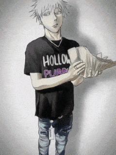 A Man Wearing A T-Shirt That Says Hollo Purp GIF