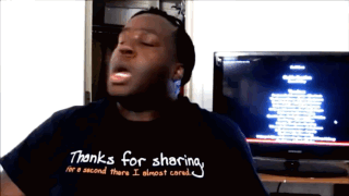 A Man Wearing A T-Shirt That Says Thanks For Sharing GIF