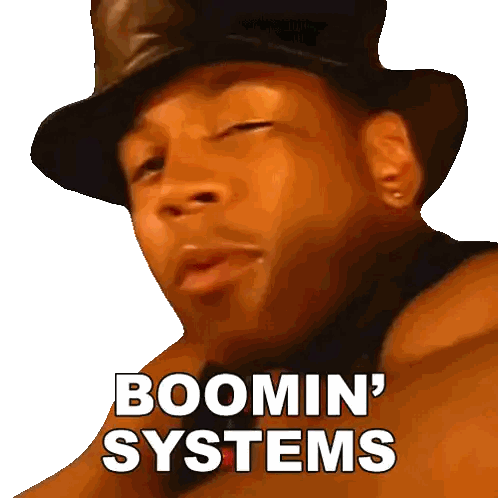 a man wearing a top hat has the words boomin ' systems written on his chest