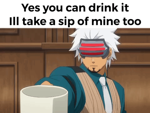 A Man Wearing A Virtual Reality Headset Is Holding A Cup And Says Yes You Can Drink It Ill Take A Sip Of Mine GIF