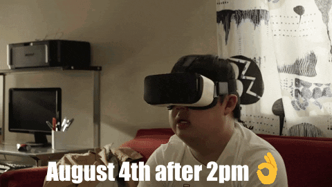 A Man Wearing A Virtual Reality Headset With The Date August 4Th After 2 Pm GIF