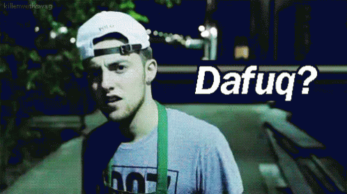 A Man Wearing A White Hat And A T-Shirt With The Word Dafug On It GIF