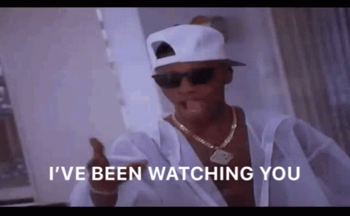 A Man Wearing A White Hat And Sunglasses Says I 'Ve Been Watching You GIF