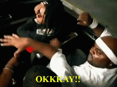 A Man Wearing A White Headband Is Holding A Woman 'S Hand And Says Okkay ! GIF
