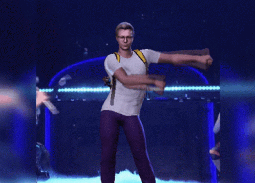 A Man Wearing A White Shirt And Purple Pants Is Dancing GIF