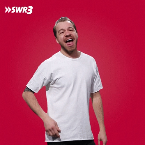A Man Wearing A White T-Shirt With Swr3 Written On The Bottom GIF