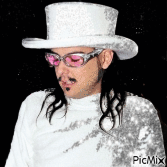 A Man Wearing A White Top Hat And Pink Sunglasses . GIF