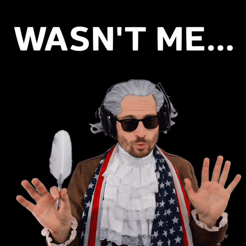 Wig And Headphones Man Holding Feather Says Wasn't Me GIF