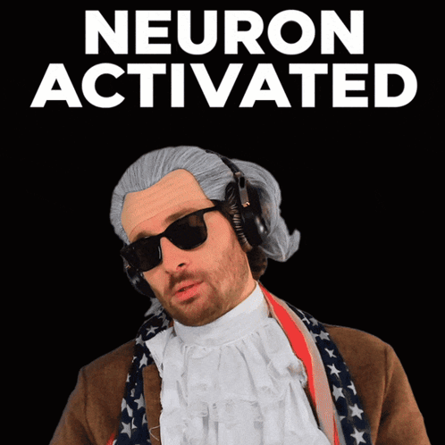 A Man Wearing A Wig And Headphones Stands In Front Of A Black Background That Says Neuron Activated GIF