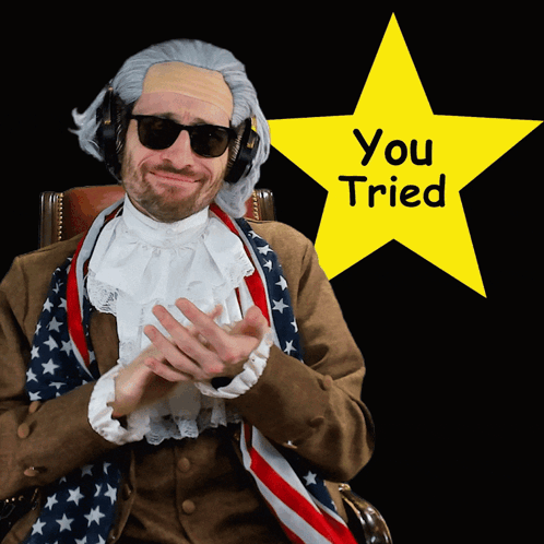 Man With Wig And Sunglasses Yellow Star Says You Tried GIF
