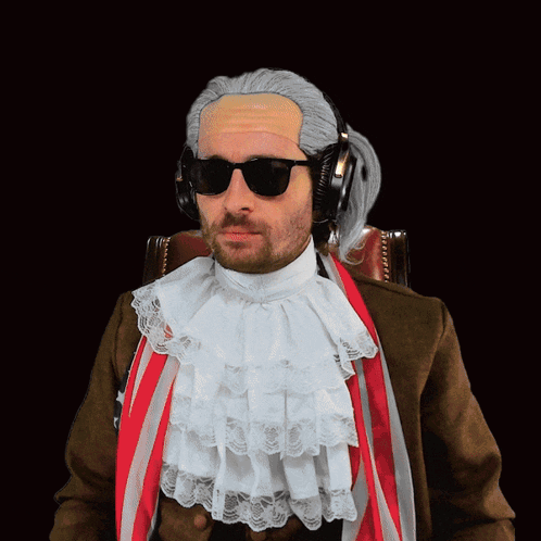 A Man Wearing A Wig And Sunglasses Has Headphones On His Ears GIF