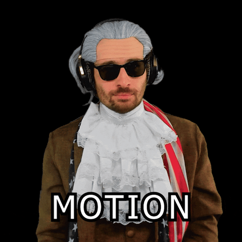 A Man Wearing A Wig And Sunglasses Has The Word Motion Written On His Chest GIF