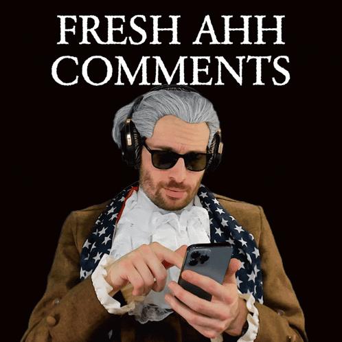 A Man Wearing A Wig And Sunglasses Is Pointing At A Cell Phone With The Words Fresh Ahh Comments Above Him GIF