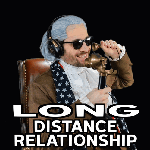 A Man Wearing A Wig And Sunglasses Is Talking On A Telephone With The Words Long Distance Relationship Above Him GIF