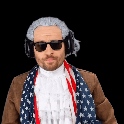 A Man Wearing A Wig And Sunglasses Is Wearing Headphones GIF