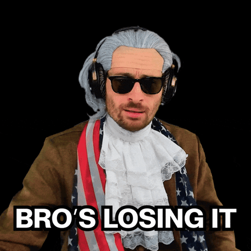 A Man Wearing A Wig And Sunglasses Says " Bro 'S Losing It " GIF