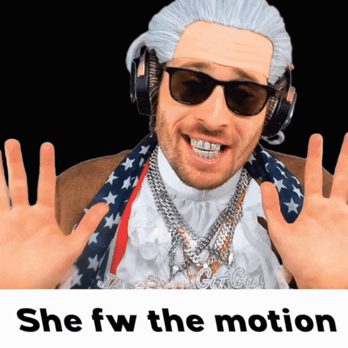 A Man Wearing A Wig And Sunglasses With The Caption She Fw The Motion GIF