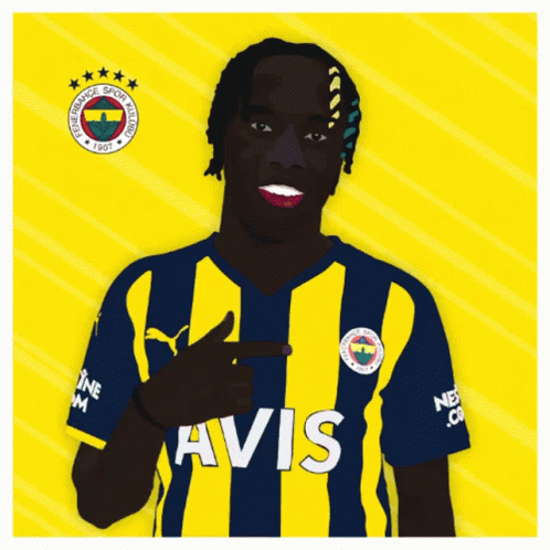 A Man Wearing A Yellow And Blue Striped Shirt With Avis Written On The Front GIF
