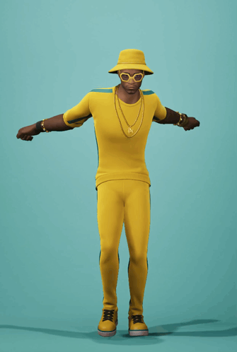 A Man Wearing A Yellow Hat And Sunglasses Is Jumping GIF
