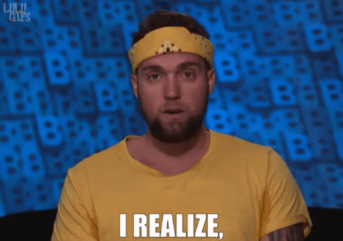 A Man Wearing A Yellow Shirt And A Yellow Headband Says " I Realize " GIF