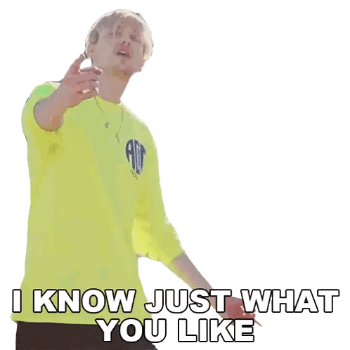 a man wearing a yellow shirt says i know just what you like