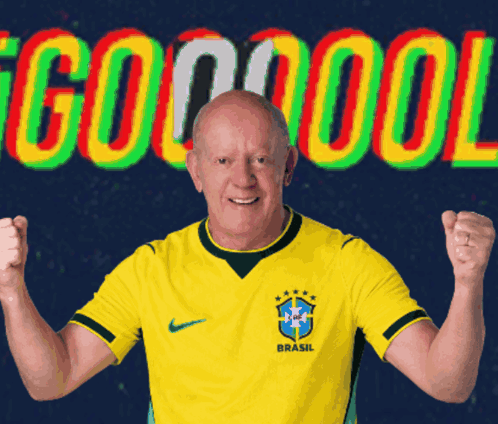 a man wearing a yellow shirt that says brasil on the front
