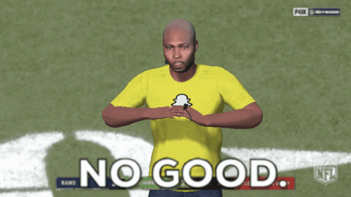A Man Wearing A Yellow Shirt With A Snapchat Logo On It Says No Good GIF