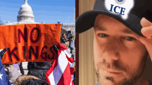 A Man Wearing An Ice Hat Holds An Orange Sign GIF