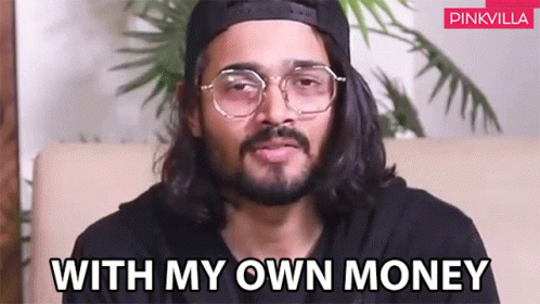 Man With Glasses And Baseball Cap Says With My Own Money GIF