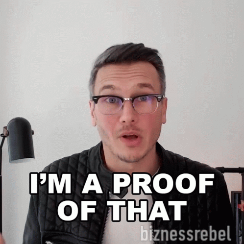 A Man Wearing Glasses And A Black Jacket Says I 'M A Proof Of That GIF