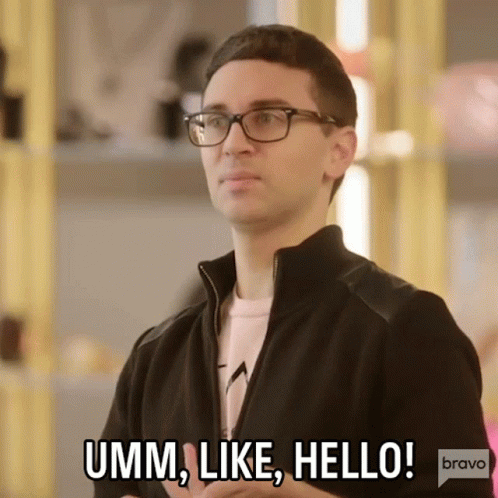 A Man Wearing Glasses And A Black Jacket Says " Umm Like Hello " GIF
