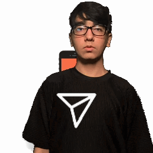 A Man Wearing Glasses And A Black Shirt With An Arrow On It GIF